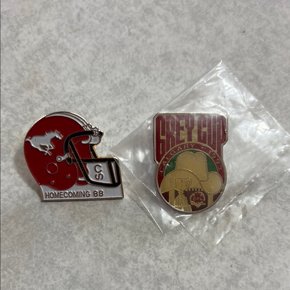 CFL Pins Red and Gold Homecoming 88 and 1993 Grey Cup Pins